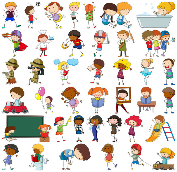 Conjunto de diferentes dibujos animados doodle niños carácter ilustración aislada - Vector, imagen