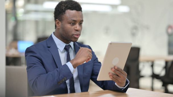 African Businessman Talking During Video Chat on Tablet - Photo, Image