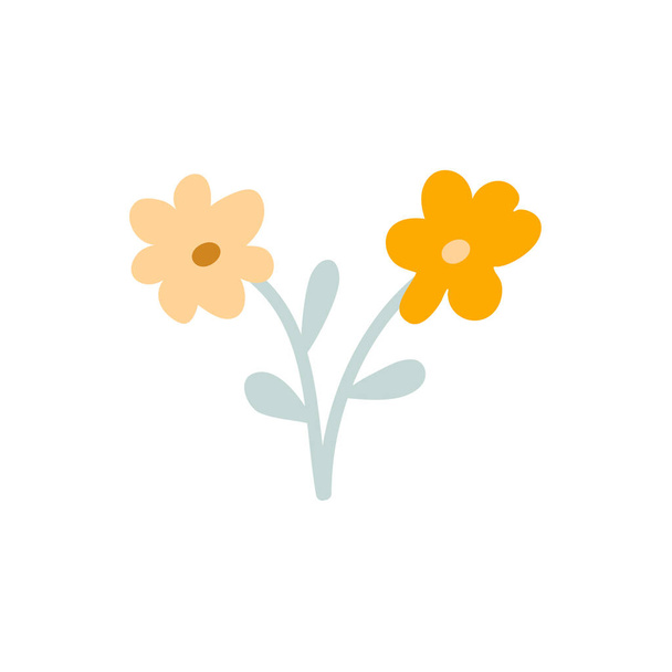 Due fiori vettoriali stilizzati disegnati a mano. Illustrazione di primavera scandinava elemento artistico. Decorativa estate immagine floreale per auguri biglietto di San Valentino o poster, banner bambino vacanza - Vettoriali, immagini