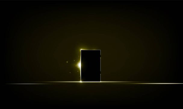 Luce astratta della stanza oscura che entra attraverso una porta aperta - Nuove possibilità, speranza, superare i problemi, soluzione che trova il concetto - Vettoriali, immagini
