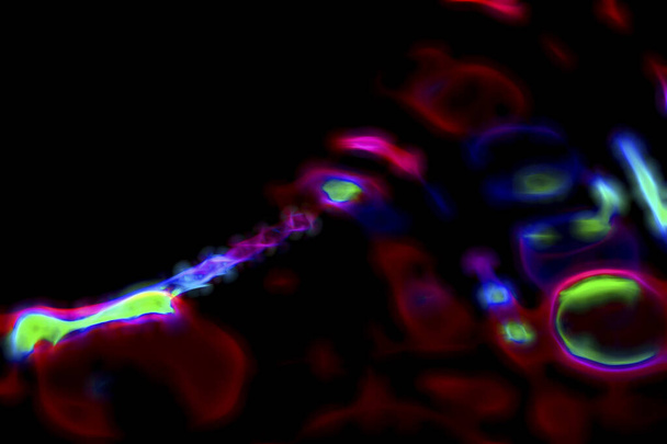 Зарисованный фон из разноцветных неоновых полос, похожих на человеческие кости. - Фото, изображение