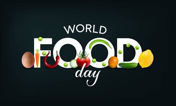Světový den výživy je každoročně sledován 16. října, podporuje celosvětové povědomí a činnost těch, kteří trpí hladem, a potřebu zajistit zdravou stravu pro všechny. Vektorová ilustrace - Vektor, obrázek