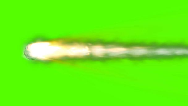 Meteorito de asteroides ardiendo sobre fondo verde, visión realistaMeteoro ardiendo en fuego en movimiento de velocidad rápida, pantalla verde - Foto, imagen