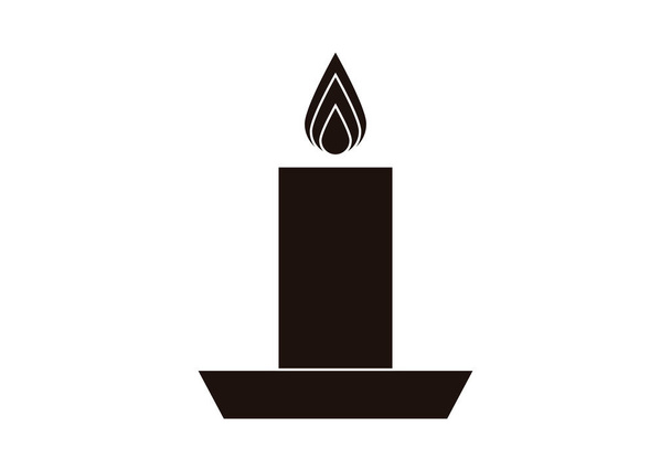 Brennende Kerze schwarzes Symbol auf weißem Hintergrund - Vektor, Bild