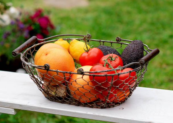 cesta de frutas em balanço no jardim no verão - Foto, Imagem