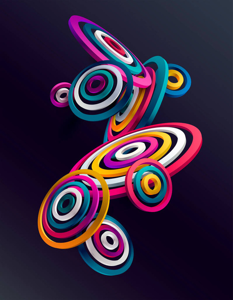 Colorful 3D rings on dark background. Abstract vector illustration. - Vettoriali, immagini