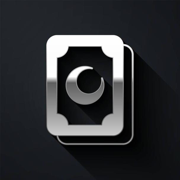 Silver Tarot cards icon isolated on black background. Magic occult set of tarot cards. Long shadow style. Vector - ベクター画像