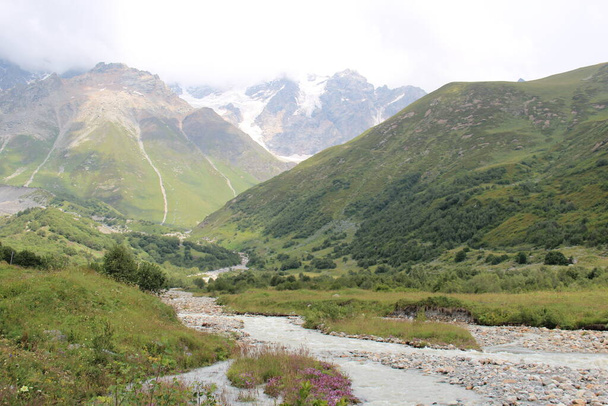 Georgian mountains, Svaneti mountains and Inguri river - Photo, image