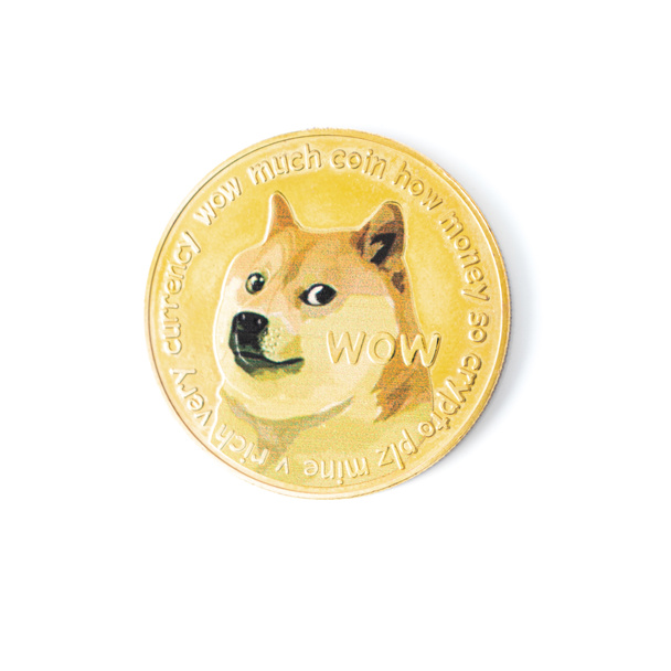 Dog Dogecoin logó elszigetelt fehér háttér - Fotó, kép
