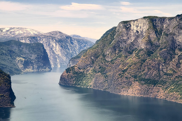 Shot at Aurlandsfjord at Sognefjord, Norway - Фото, изображение