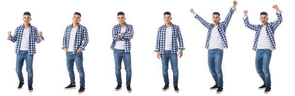 Set of Full length portraits of handsome young man in casual clothes isolated on white background - Zdjęcie, obraz