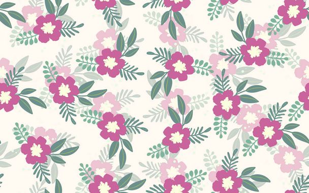 Seamless floral pattern based on traditional folk art ornaments. Colorful flowers on light background. Scandinavian style. Sweden nordic style. Vector illustration. Simple minimalistic pattern - Wektor, obraz