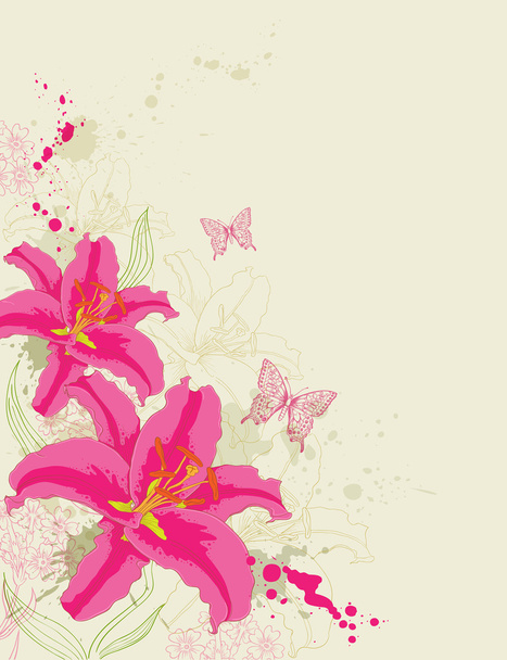 Abstract background with red flowers - Vector, afbeelding