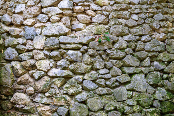 Egy falnyi vad kő. Durva textúrájú felület. A tervezés üres vagy grafikus erőforrásainak háttere. - Fotó, kép