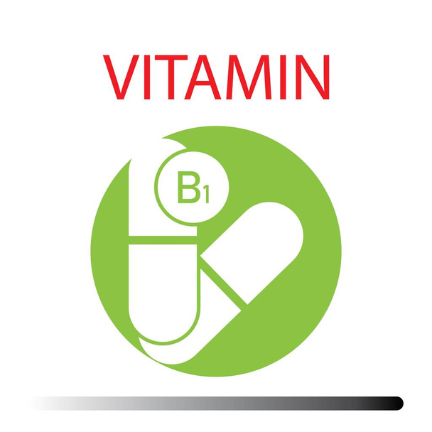 B1-vitamin. Gyógyszer egészségügyi szimbóluma tiamin. Természetes b1-vitamin - Vektor, kép
