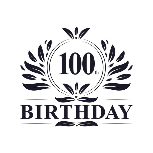 100. Geburtstagsfeier, Luxus 100. Geburtstag Logodesign. - Vektor, Bild