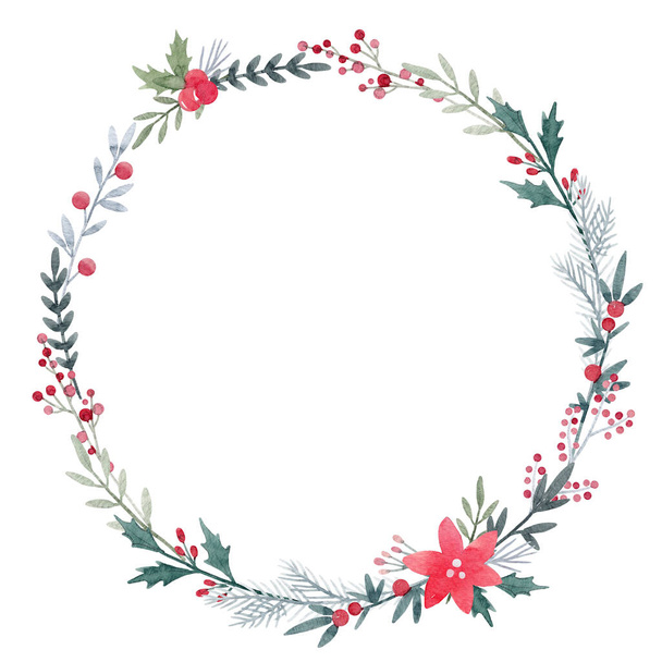 Beautiful stock illustration with hand drawn watercolor gentle floral wreath. - Фото, изображение