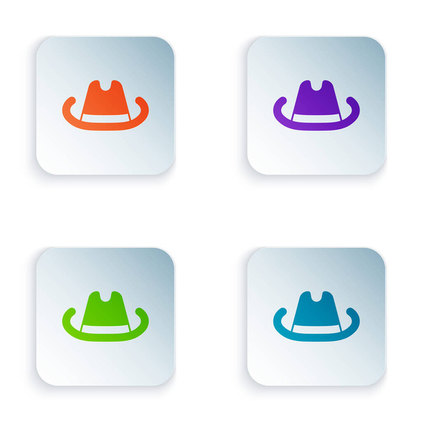Color Icono de sombrero vaquero occidental aislado sobre fondo blanco. Establecer iconos de colores en botones cuadrados. Vector - Vector, Imagen