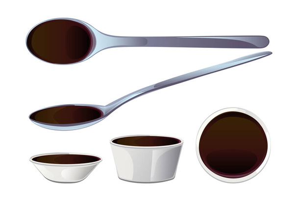 Soy asian sushi sauce in spoon. - Vector, Image