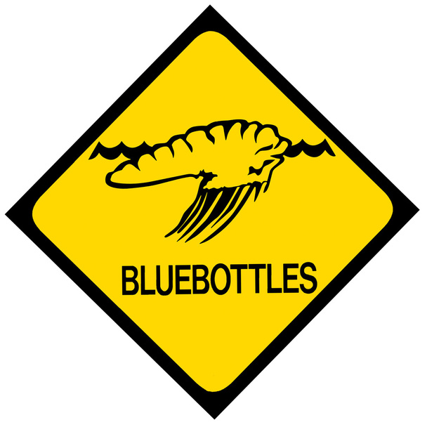 Bouteille bleue signe d'avertissement méduses
 - Photo, image
