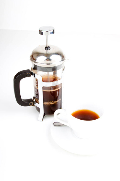 French press with delicious brewed coffee - Photo, Image