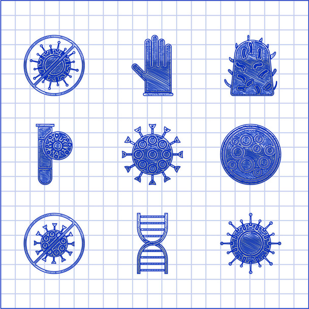 Set Virus, symbol DNA, Stop virus, Testovací zkumavka s, Vzteklina a ikona. Vektor - Vektor, obrázek