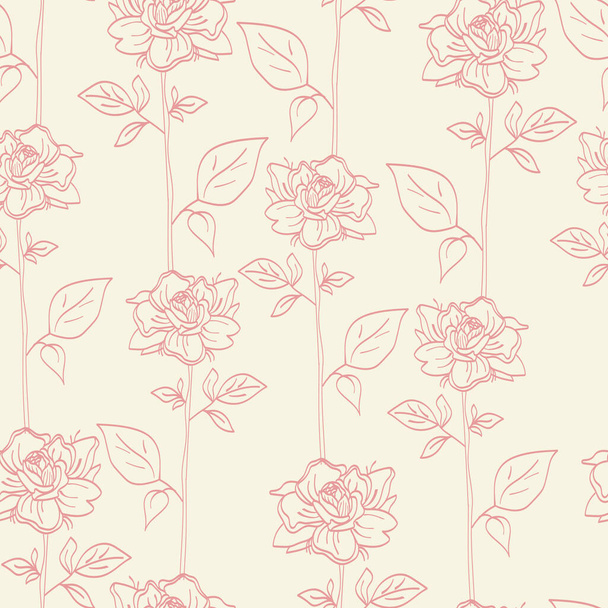 Vector seamless pattern of a rose flower with leaves. Botanical illustration. Design for prints, textile, fabric, wallpaper, paper, postcards, logos. - Vettoriali, immagini