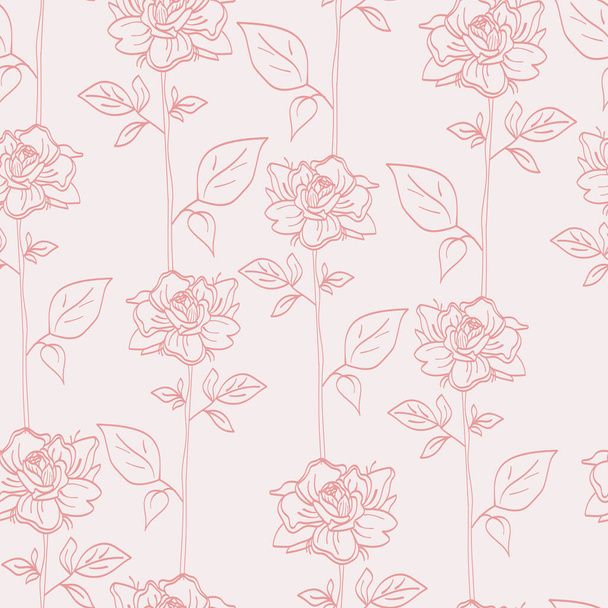 Vector seamless pattern of a rose flower with leaves. Botanical illustration. Design for prints, textile, fabric, wallpaper, paper, postcards, logos. - Vektor, Bild
