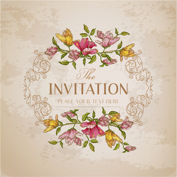 Vintage Floral Card - with place for your text - in vector - Vettoriali, immagini