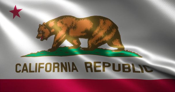 Kalifornia zászló, Amerikai Egyesült Államok, hullámzó redők, közelről, 3D renderelés - Fotó, kép