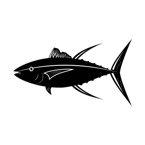 Pez atún, icono de ilustración de vector de silueta de plantilla negra - Vector, imagen