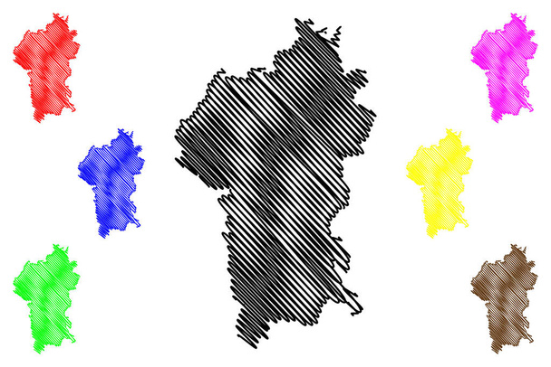 Distretto di Odenwaldkreis (Repubblica federale di Germania, distretto rurale regione di Darmstadt, Stato dell'Assia, Assia) mappa vettoriale illustrazione, abbozzo scarabocchio Odenwaldkreis mappa - Vettoriali, immagini