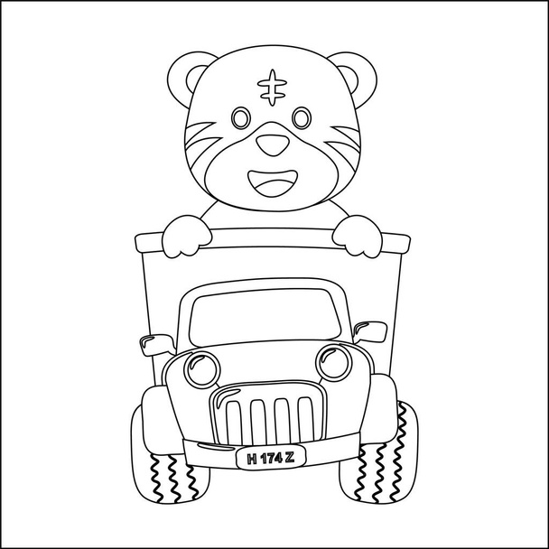 vector ilustración de tigre lindo en un viaje por carretera, vector creativo Diseño infantil para niños actividad colorear libro o página. - Vector, imagen