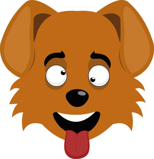 Vector emoticon illustration of a cartoon dog's face with a crazy expression and tongue sticking out - ベクター画像