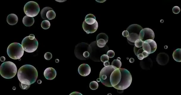 Burbujas moviéndose en el agua en cámara lenta. Fondo negro abstracto. Lazo sin costuras. Burbujas de jabón vuelan y estallan sobre un fondo negro. Hermosa inconsútil - Metraje, vídeo