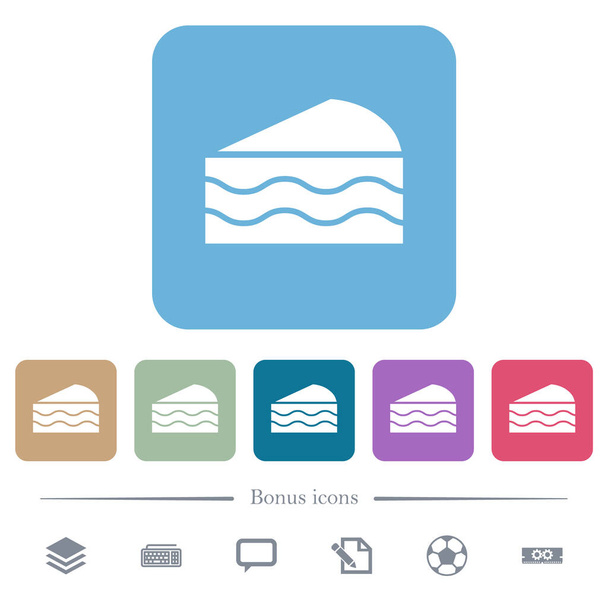 Fetta di torta bianco icone piatte sul colore sfondi quadrati arrotondati. 6 icone bonus incluse - Vettoriali, immagini