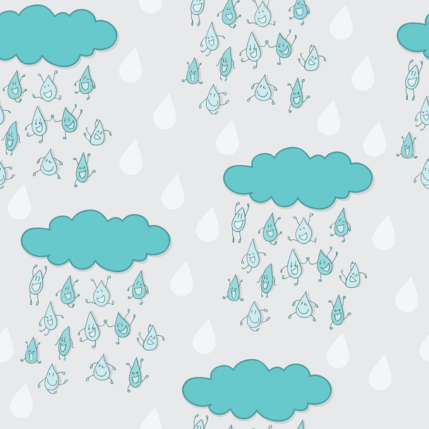 幸せな面白い雨滴のシームレスなパターン - ベクター画像
