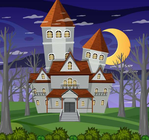 Haunted halloween Villa in der Nacht Illustration - Vektor, Bild