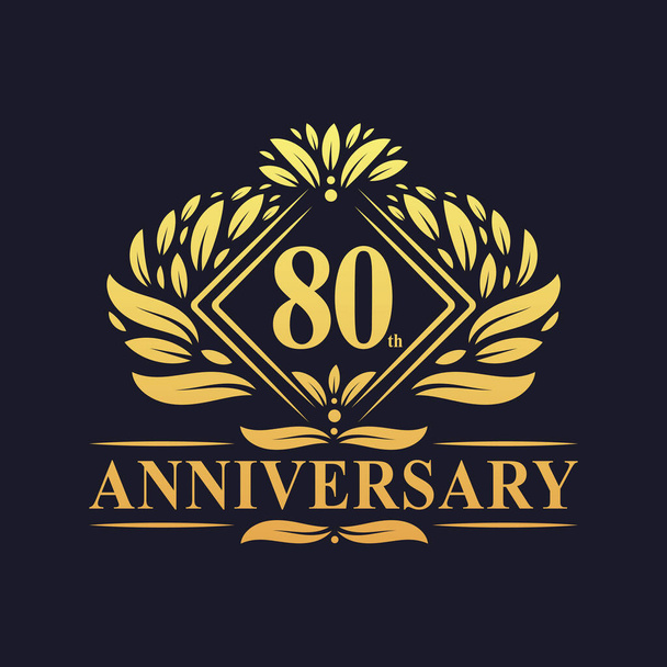 80 let Logo k výročí, Luxusní květinové zlaté logo k 80. výročí. - Vektor, obrázek