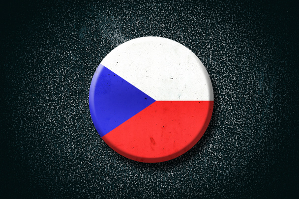 チェコ共和国の国旗。ラウンドバッジ暗い背景に。記号と記号。旗. - 写真・画像