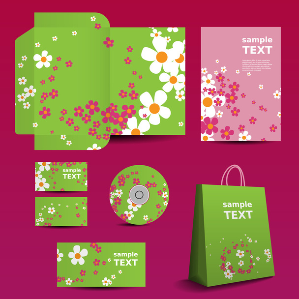 Stationery Template, Corporate Image Design with Flowers Pattern - Vektor, obrázek