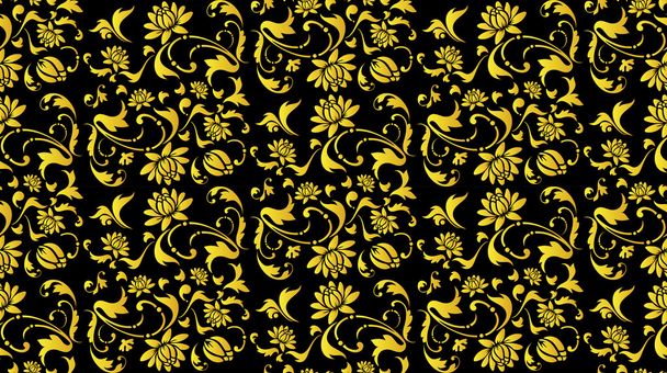 Vector seamless black and gold flower - Vector, afbeelding