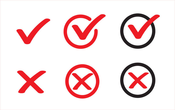 Iconos planos verdaderos y falsos. Marca de verificación e icono de la cruz roja. Símbolo Sí o No. Ilustración vectorial - Vector, Imagen