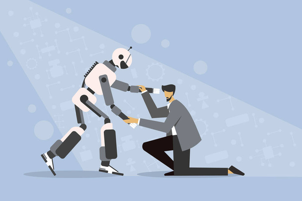 Conceptual illustration of a robot helping a man to stand up on his own feet - Vector, Image