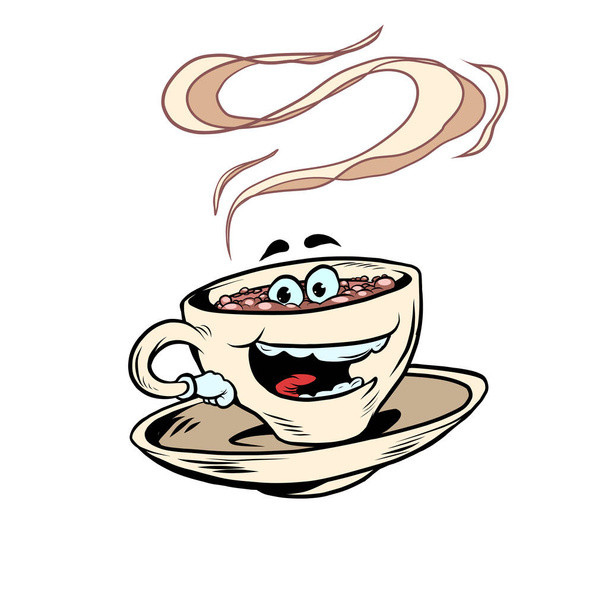 joyful positive cup of coffee funny character. Hot morning drink - Vector, afbeelding