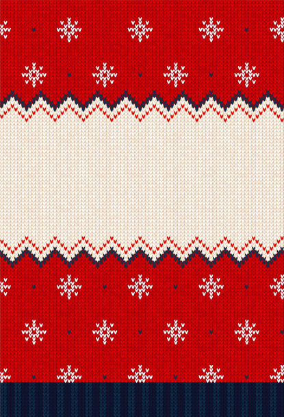 Ugly sweater Christmas Greeting Card X-mas 2022 Happy New Year. Vector illustration knitted background pattern scandinavian ornaments. White, red, blue colors knitting. Flat style - Vetor, Imagem