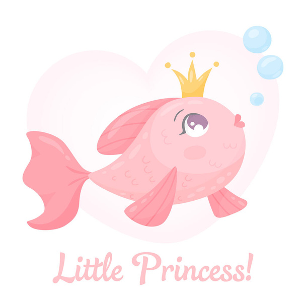Pink Princess-fish with crown - Vector, Imagen