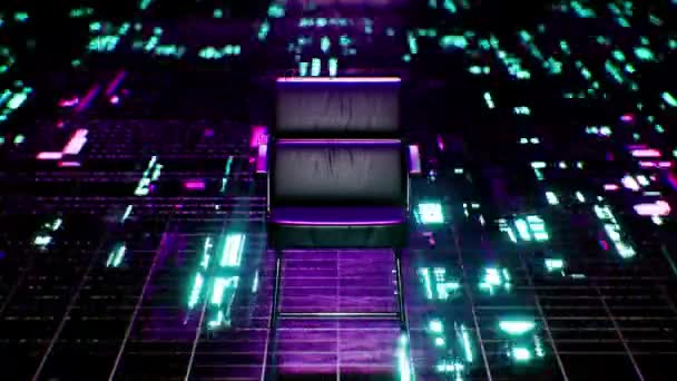 Siberuzay Zemin Zemininde Siyah Işıklı Sandalye Gelecek Teknolojisi Konsepti Arka plan Döngüsü. - Video, Çekim