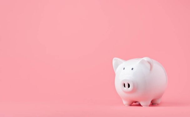 Money saving and investment concept. Piggy bank on pink background with copy space - Fotó, kép
