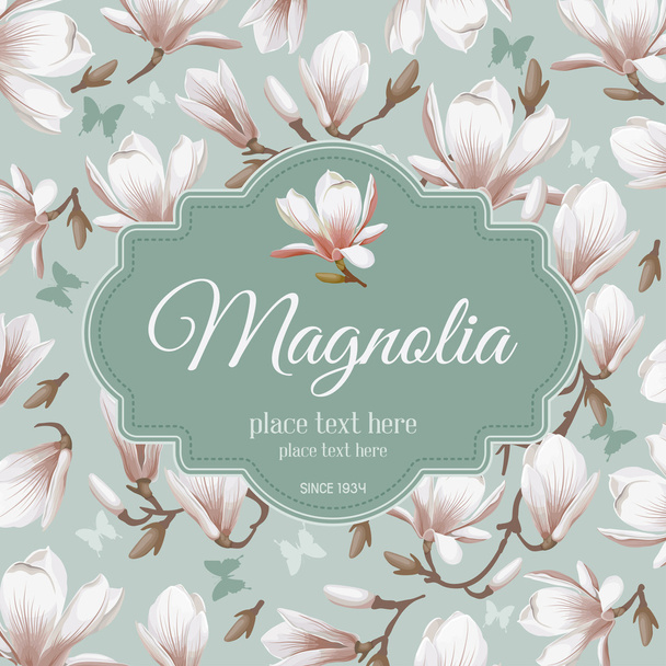 Retro flower card- magnolia - Vector, Image
